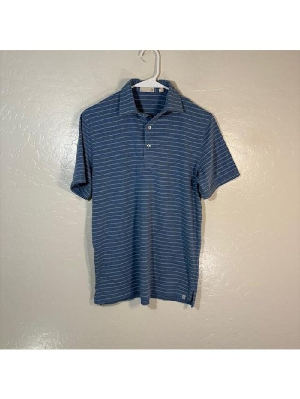 Tasc Performance Polo Shirt Mens Small Blue Stripe Bamboo Stretch Jersey Top